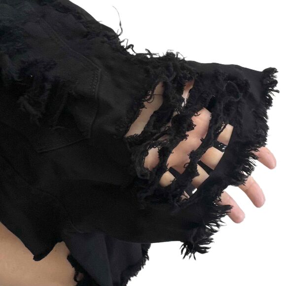 Fashionova Distressed Black Jeans Shorts 26 Frayed Hem High-Waist Ripped - Picture 4 of 7